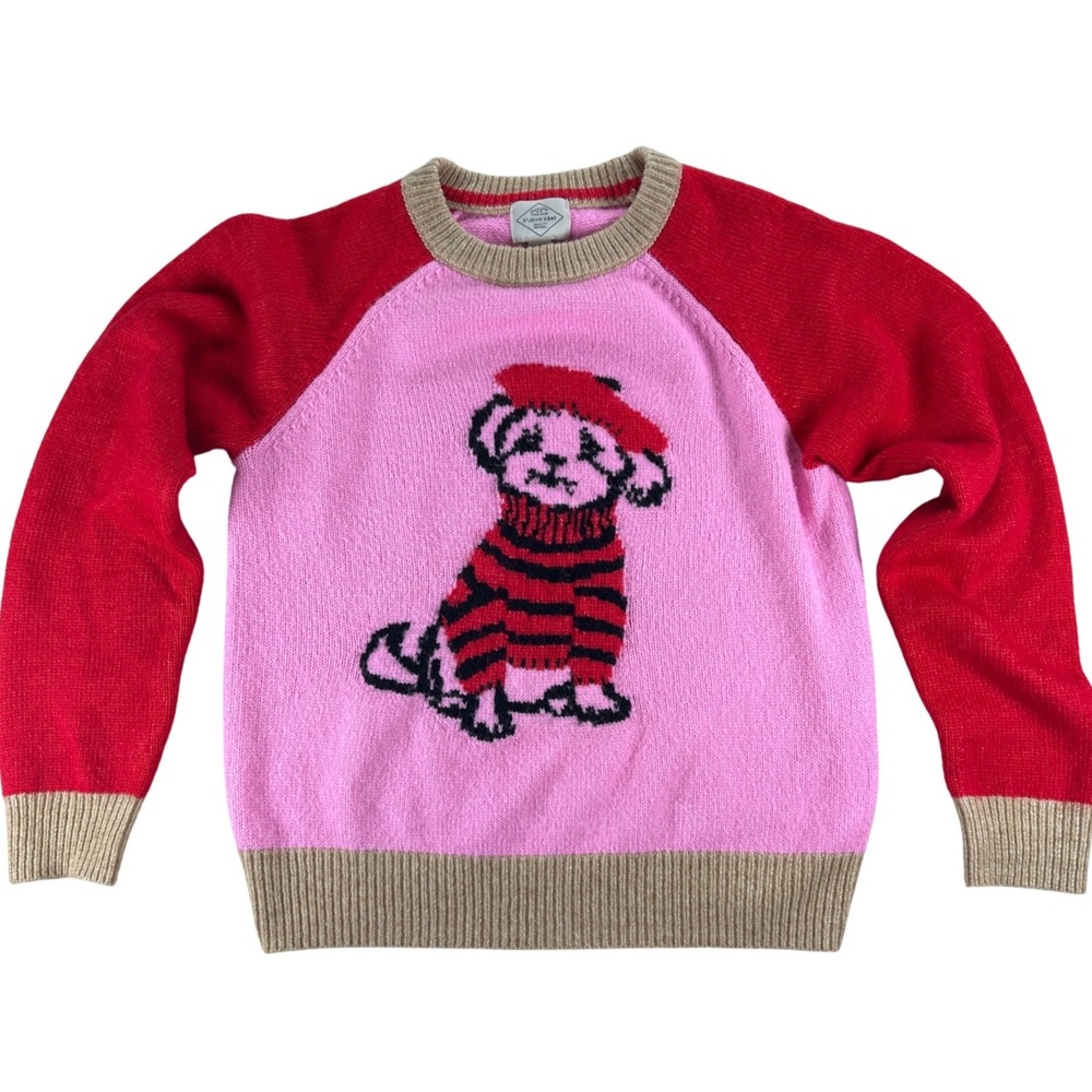 St John's Bay Intarsia Dog Sweater Women Small Pink Red Eclectic Kawaii‎ Preppy